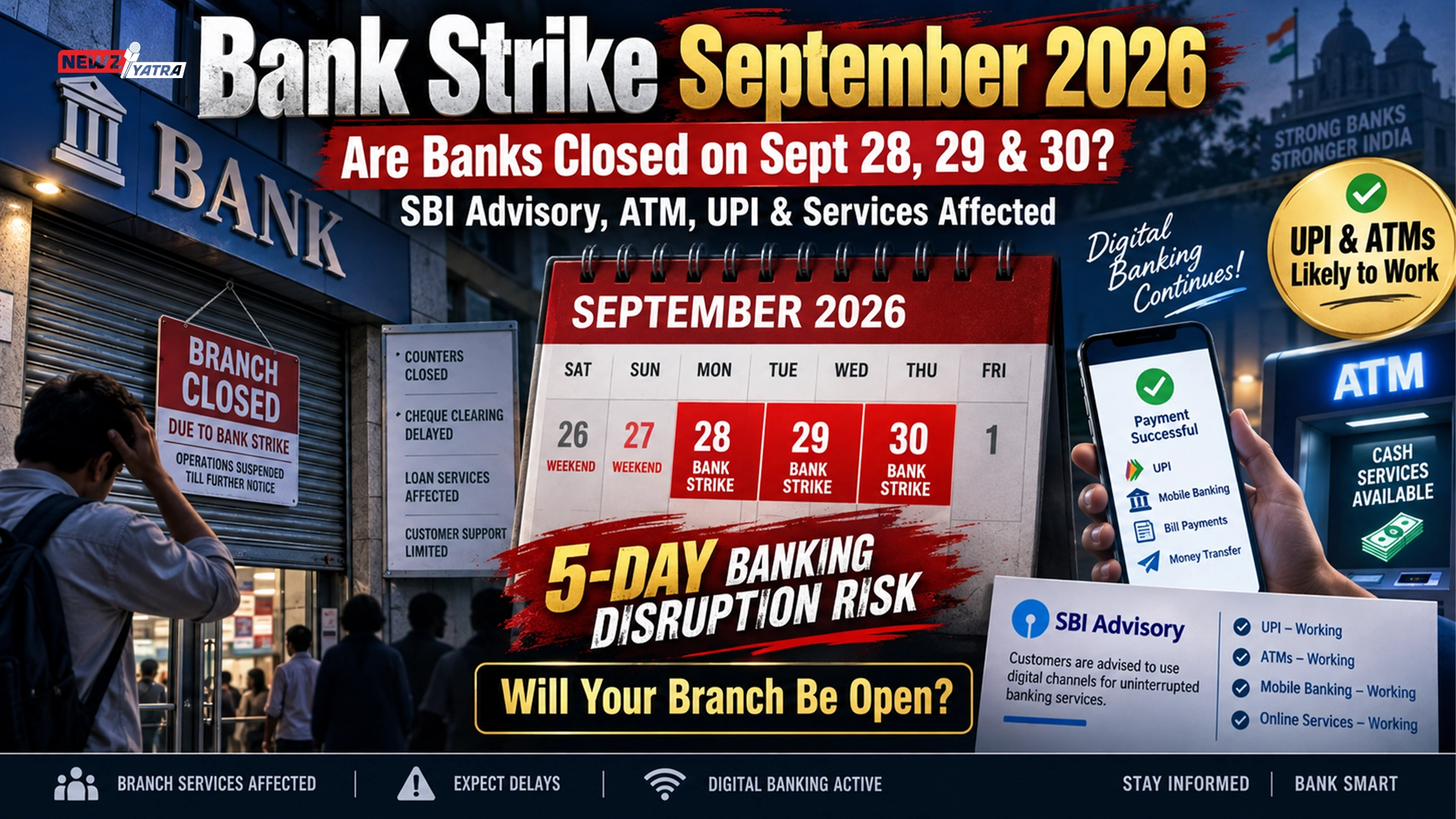 Bank Strike September 2026: Are Banks Closed on September 28, 29 and 30? SBI Advisory, ATM, UPI and Services Affected